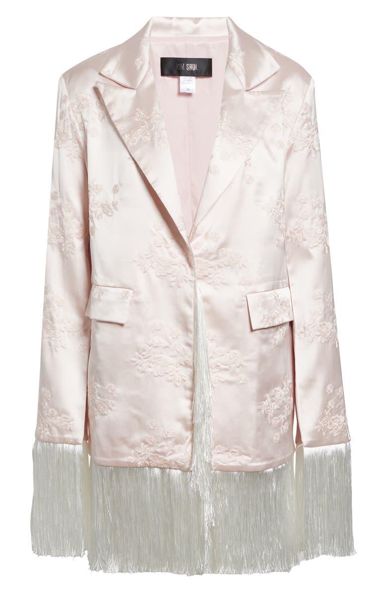 KIM SHUI Kyla Embroidered Fringe Silk Satin Jacket, Main, color, Pink