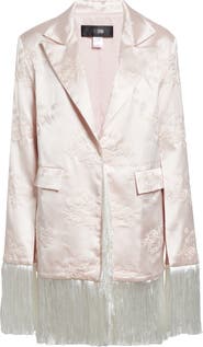 KIM SHUI Kyla Embroidered Fringe Silk Satin Jacket