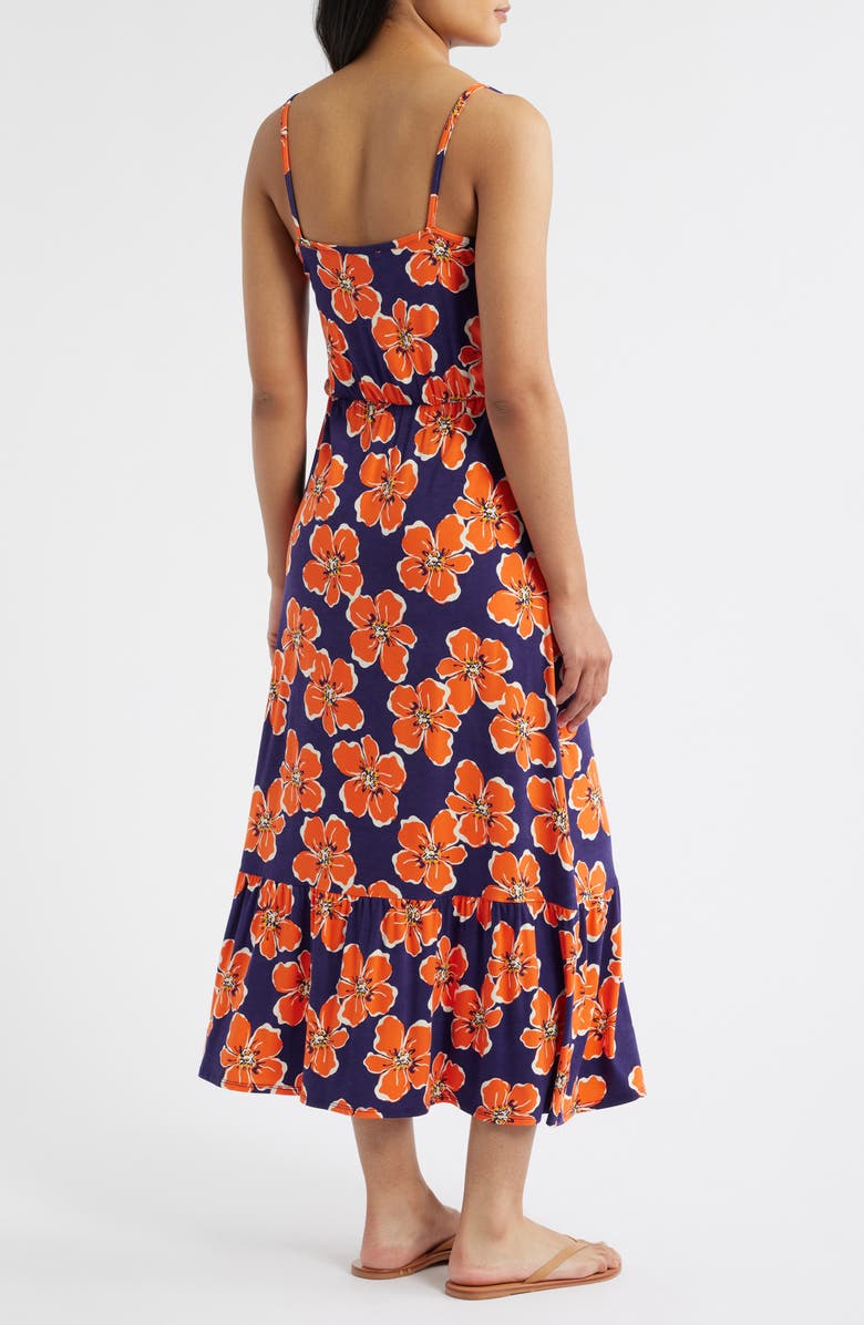 Loveappella Tie Front Midi Dress, Alternate, color, Navy/ Coral