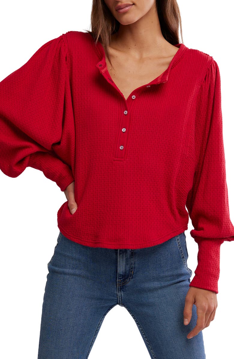 Free People Quinn Rib Henley Top, Main, color, Salsa