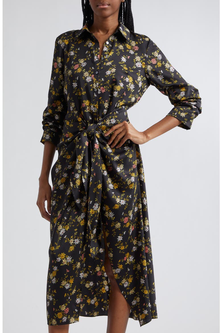 Jacey Floating Daisies Shirtdress, Alternate, color, BLACK MULTI
