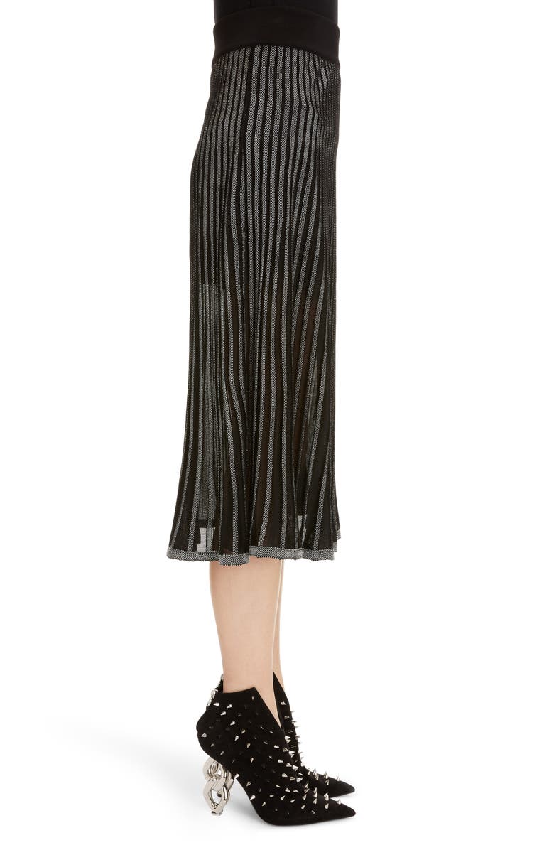 Balmain Semi Sheer Metallic Pleated Skirt, Alternate, color, 