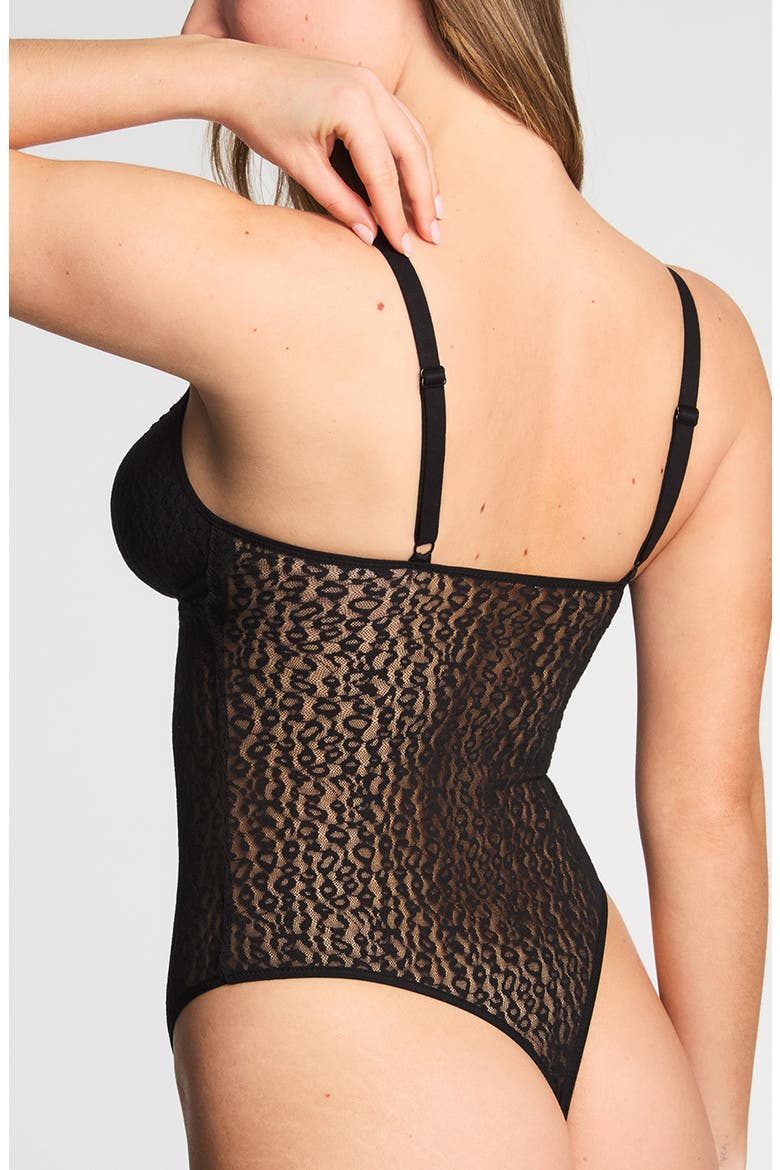 High Bar Lace Thong Bodysuit, Alternate, color, BLACK