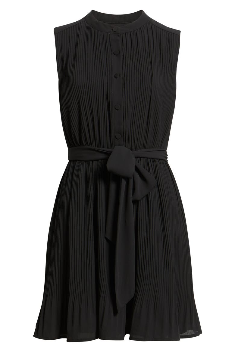 Pleated Minidress, Alternate, color, BLACK
