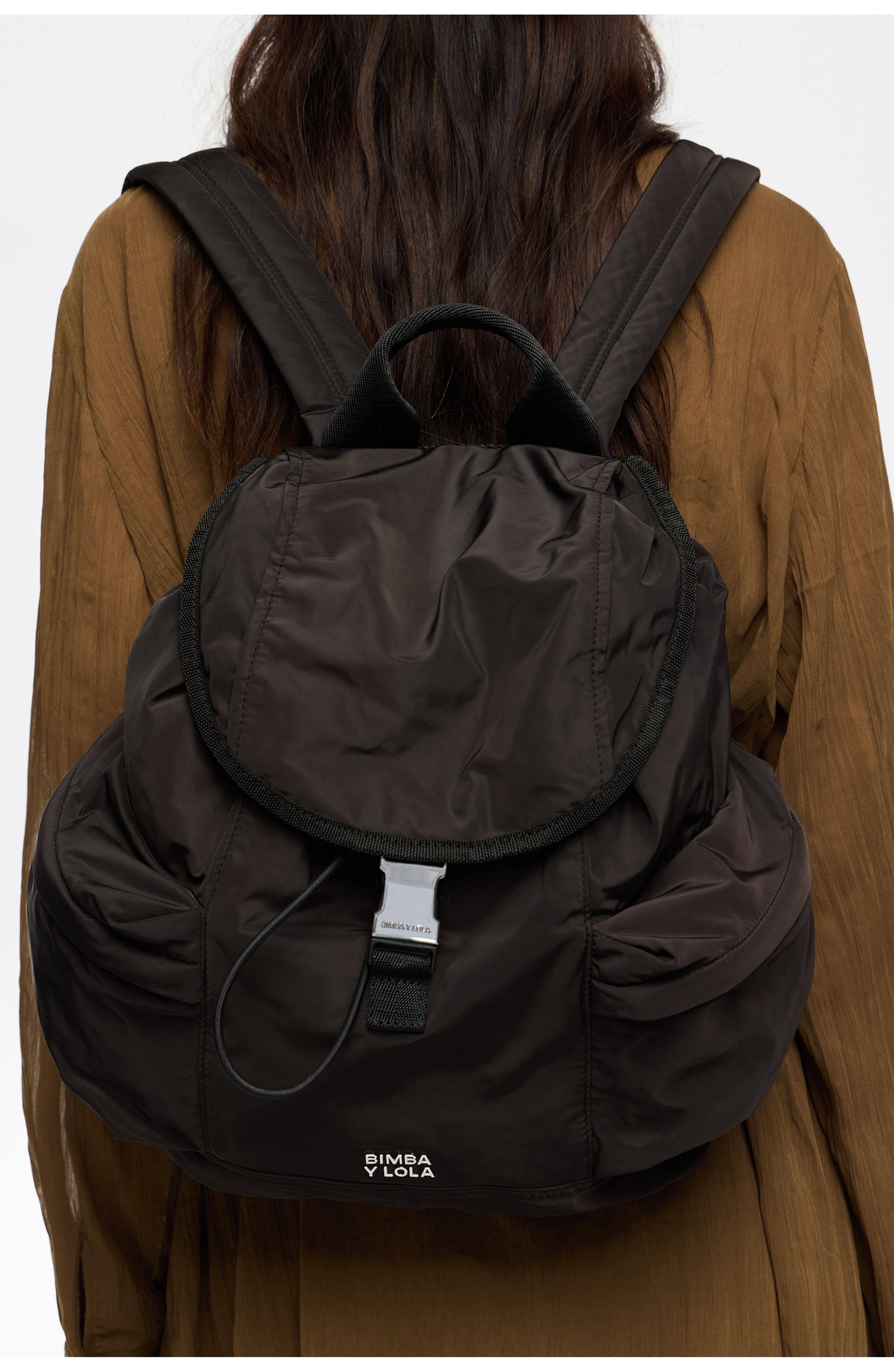Bimba y Lola Large Nylon Backpack, Alternate, color, Charcoal