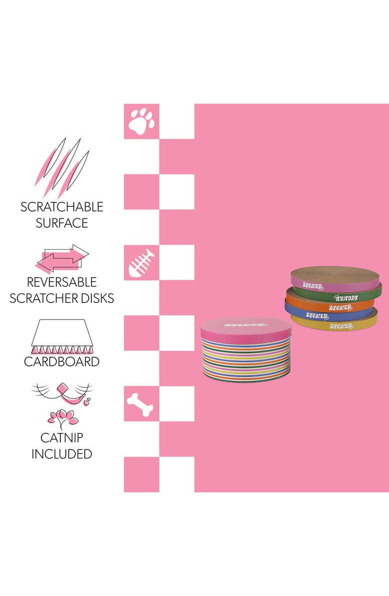 The Licker Store Kate Modern Patterned Cardboard Reversible Cat Scratcher Pad In Box with Catnip, Alternate, color, Multi