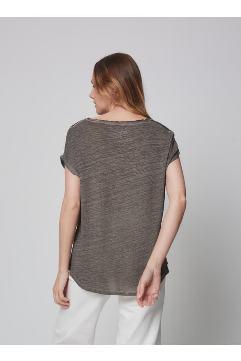 Hand-Dyed Linen Silk Semi-Relaxed V-Neck, Alternate, color, MILITAIRE