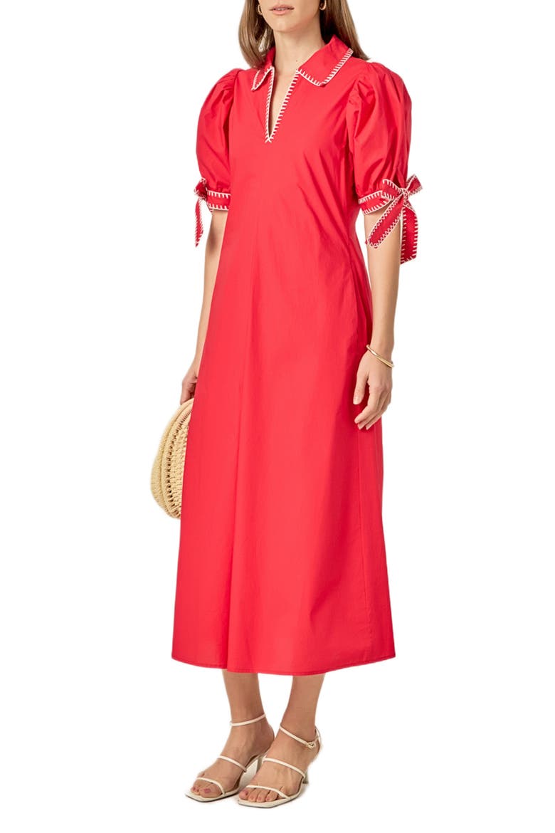 Contrast Stitch A-Line Midi Dress, Alternate, color, RED