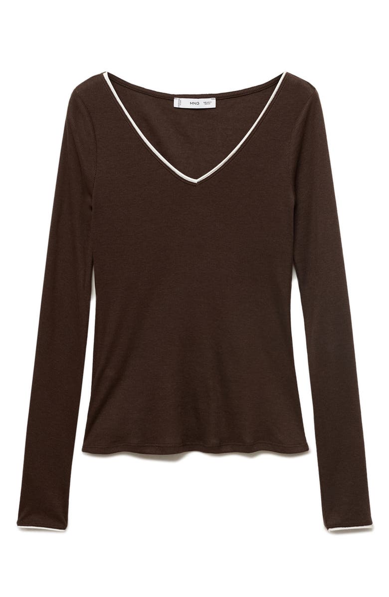 MANGO Contrast Rib Top, Alternate, color, Brown