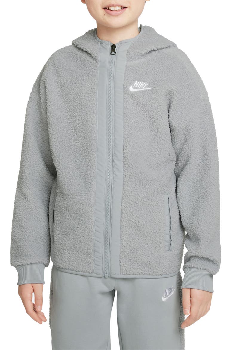 Kids' Zip-Up Brushed Fleece Hoodie, Alternate, color, SMOKE GREY/ WHITE