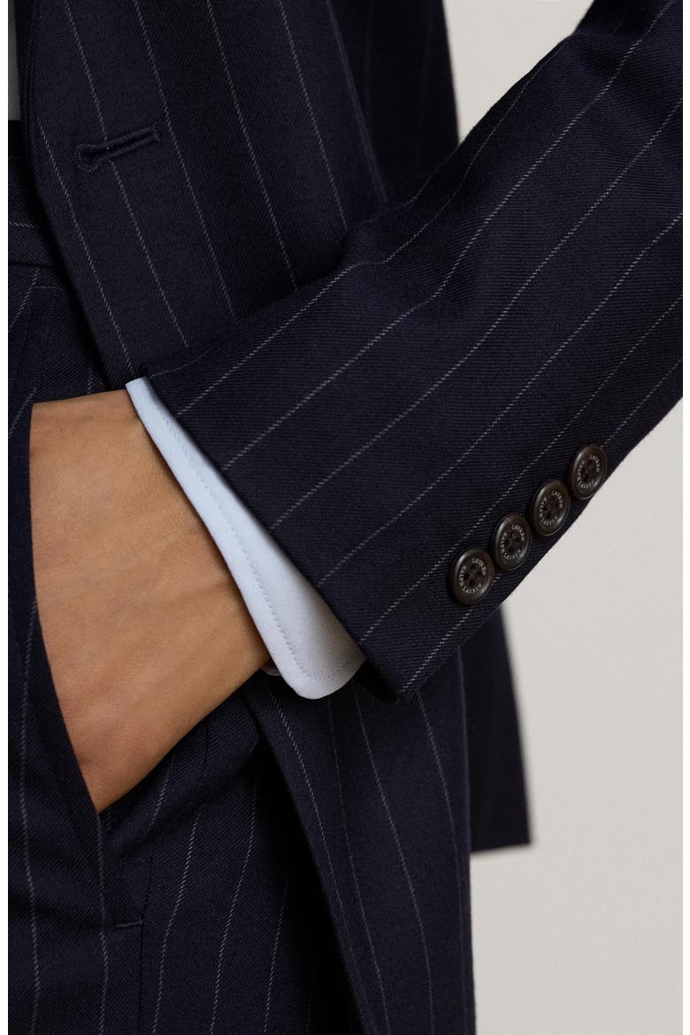 Pinstripe Double-Breasted Twill Blazer, Alternate, color, NAVY BLUE/ WHITE
