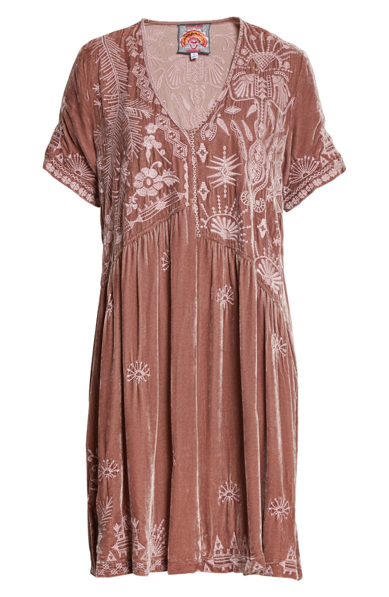Johnny Was Dylan Embroidered Velvet Tunic Dress, Alternate, color, 