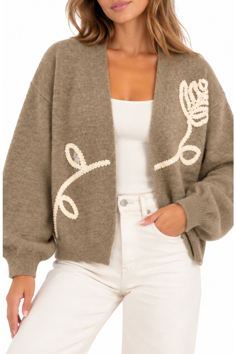 Flower Detail Cardigan, Main, color, BEIGE