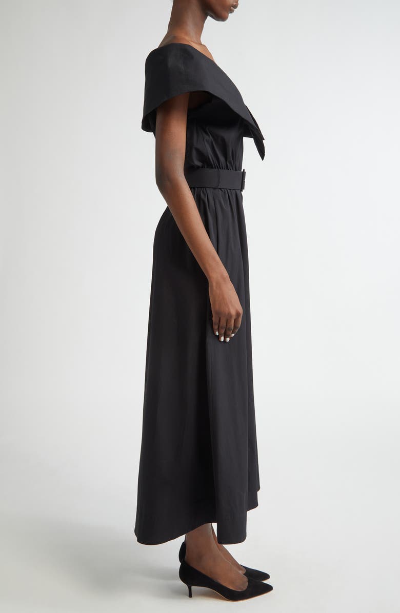 Lela Rose Asymmetric Portrait Collar Belted Shirtdress, Alternate, color, Black