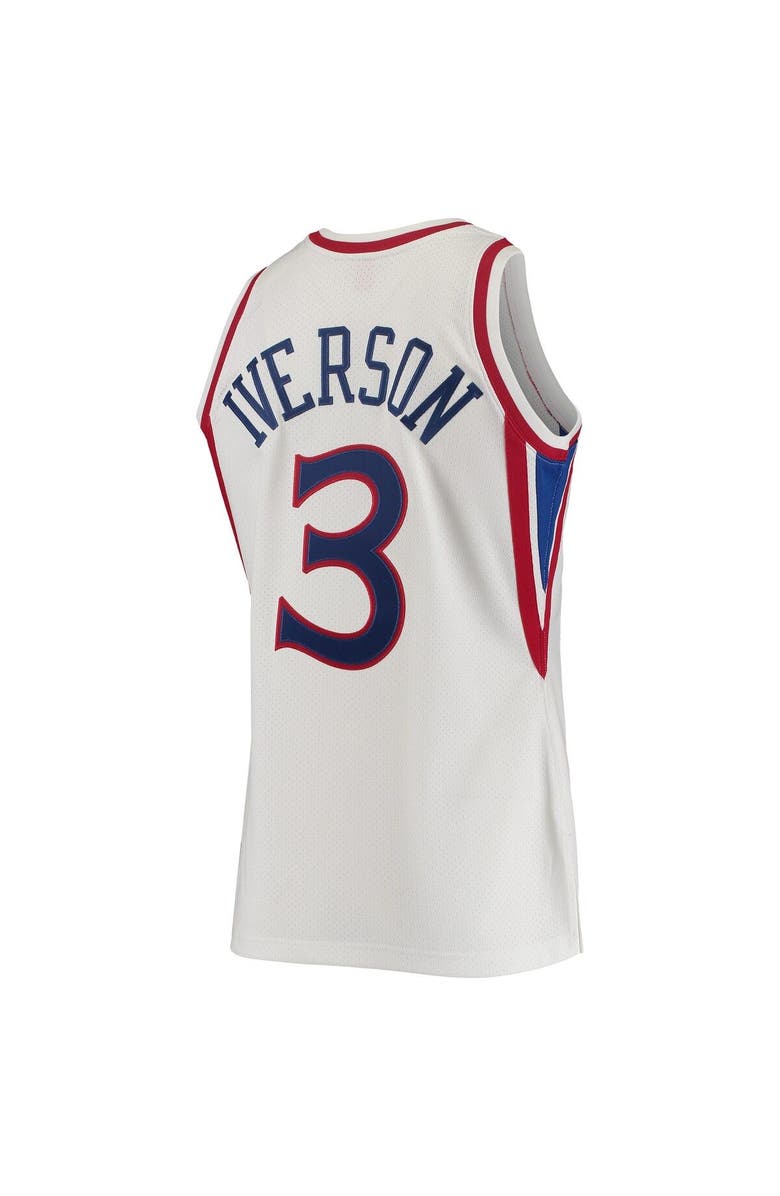 Mitchell & Ness Men's Mitchell & Ness Allen Iverson White Philadelphia 76ers Hardwood Classics Authentic Jersey, Alternate, color,