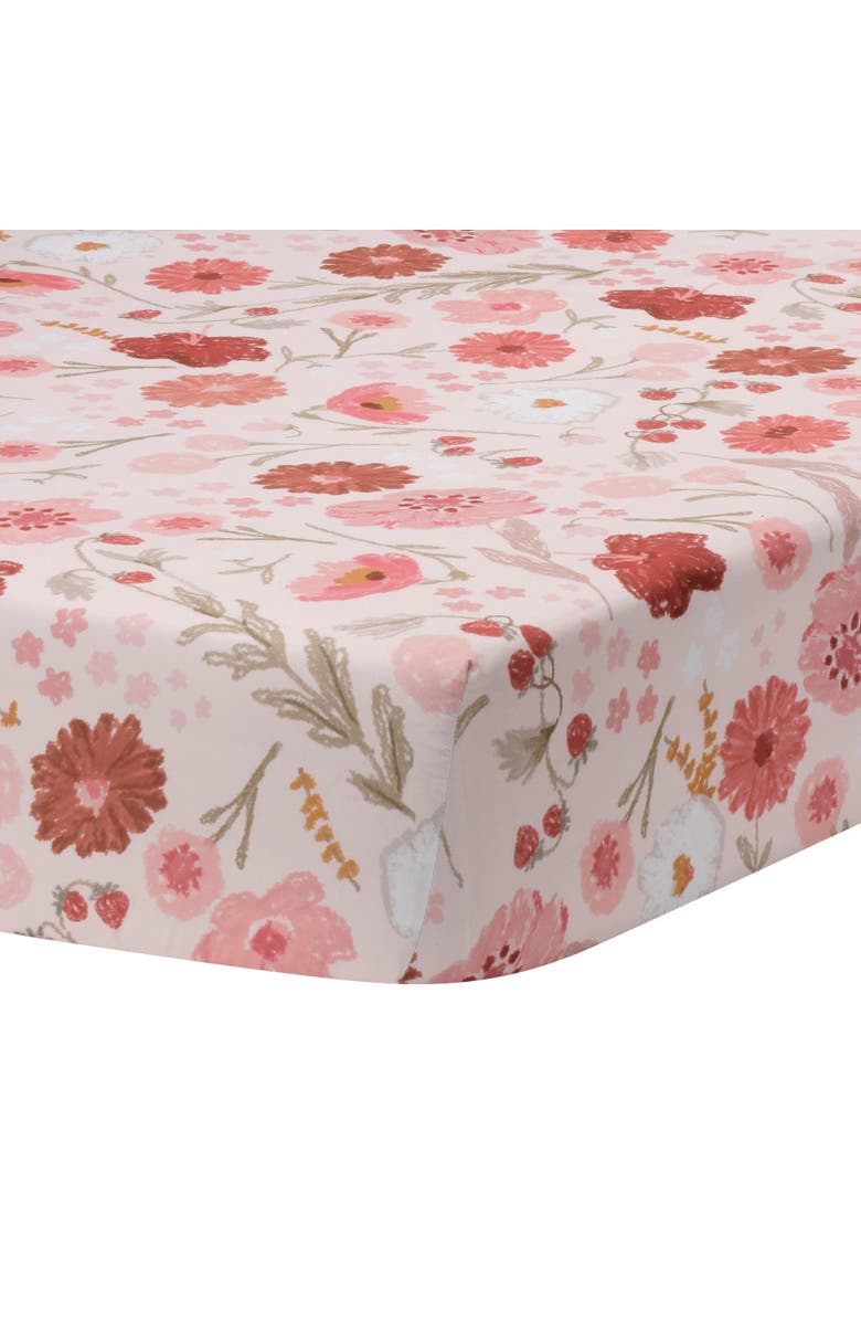 Bedtime Originals Flower Power Floral/Strawberry Baby Fitted Crib/Toddler Sheet, Main, color, Pink