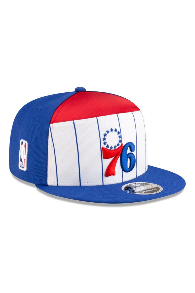 Men's New Era  White/Blue Philadelphia 76ers 2025 NBA Tip Off Split Panel 9FIFTY Snapback Hat, Main, color, White