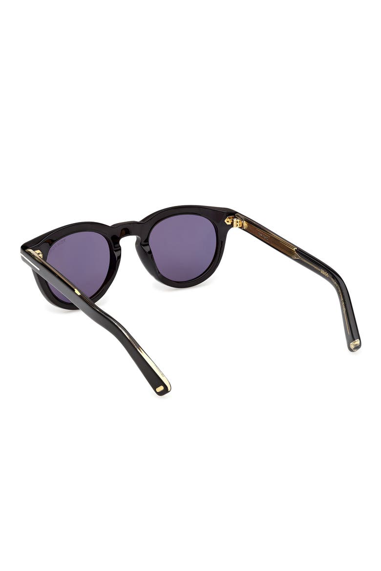 47mm Small Round Sunglasses, Alternate, color, SHINY BLACK / BLUE LENS