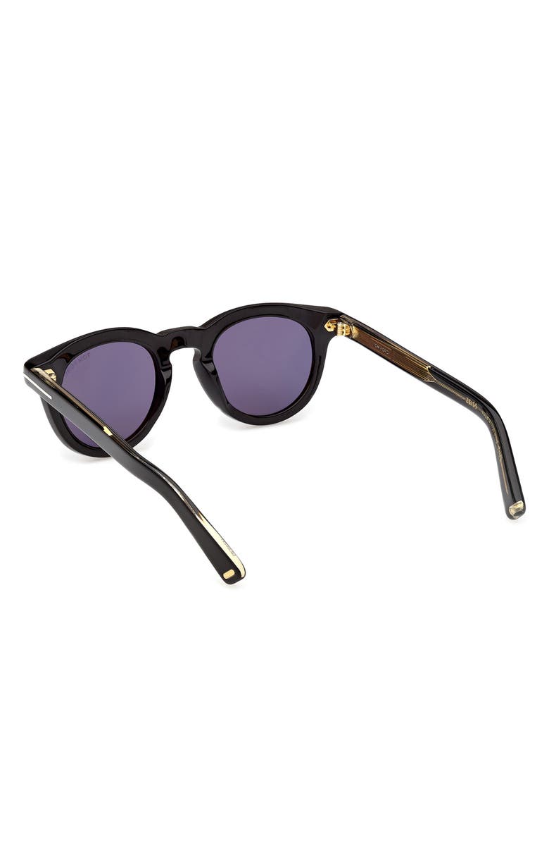 TOM FORD 47mm Small Round Sunglasses, Alternate, color, Shiny Black / Blue Lens