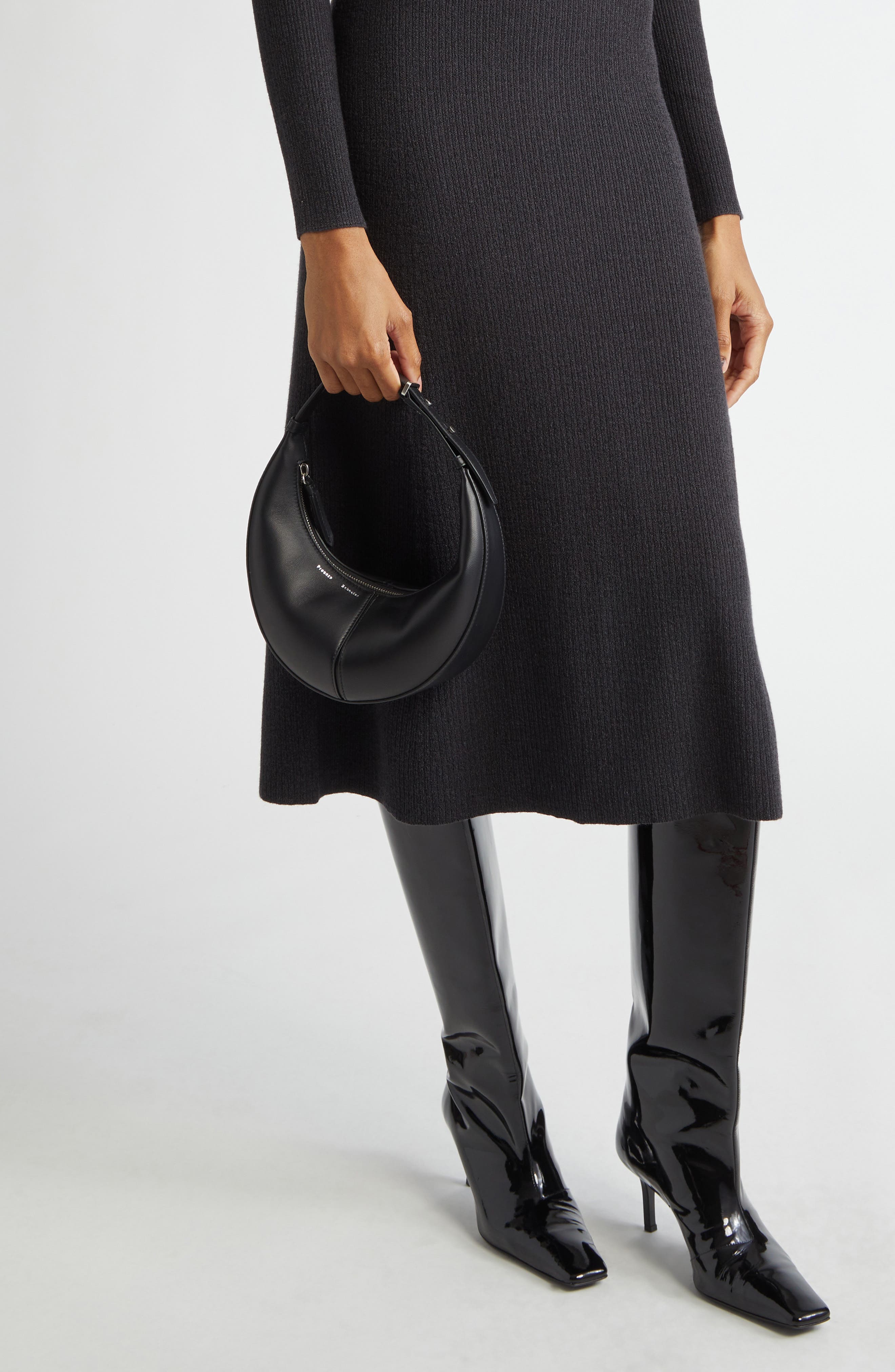 Proenza Schouler Mini Slide Leather Top Handle Bag, Alternate, color, Black