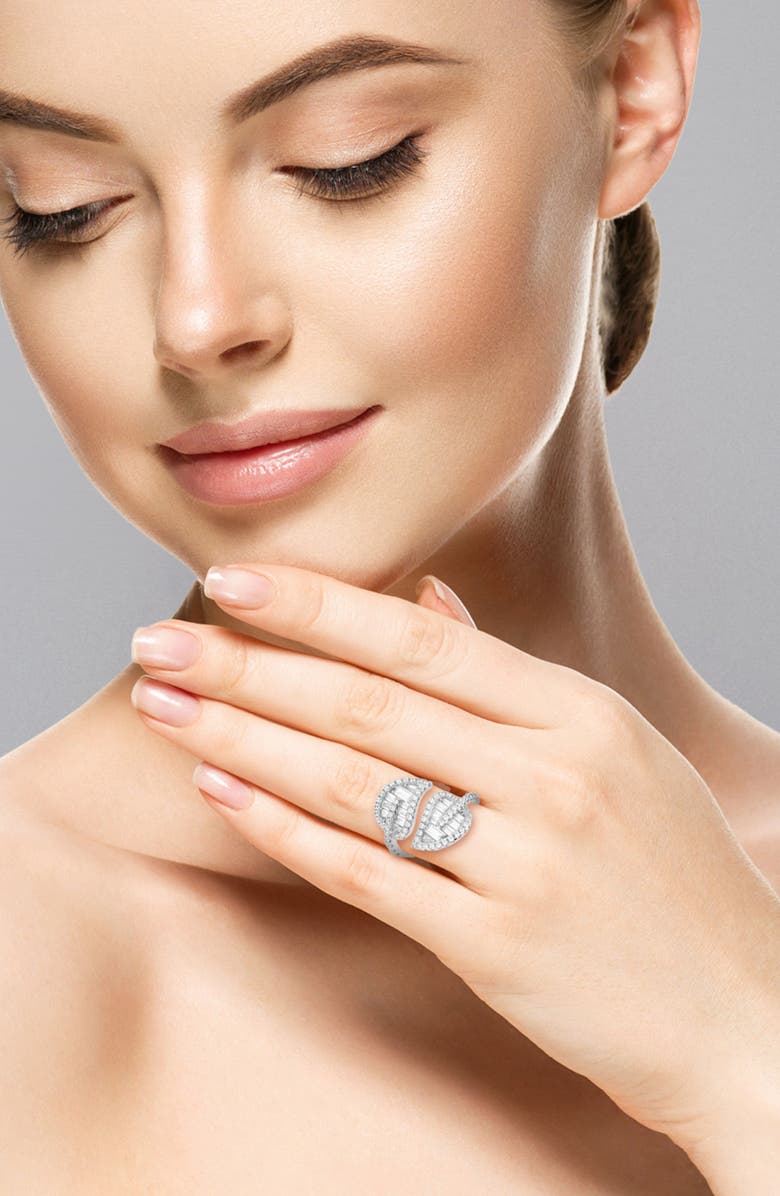 GLAZE JEWELRY Baguette Leaf Bypass Ring, Alternate, color, Silver