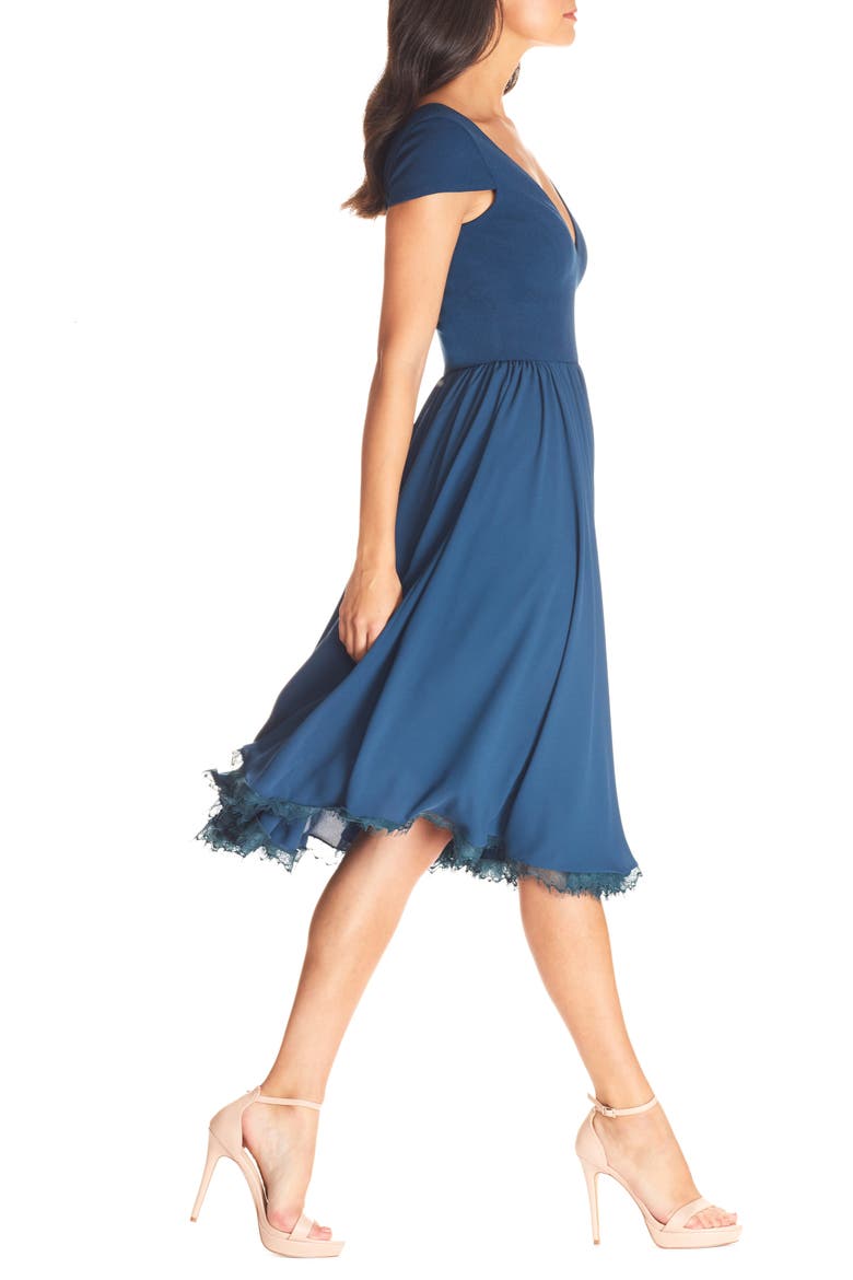 Corey Chiffon Fit & Flare Cocktail Dress, Alternate, color, PEACOCK BLUE