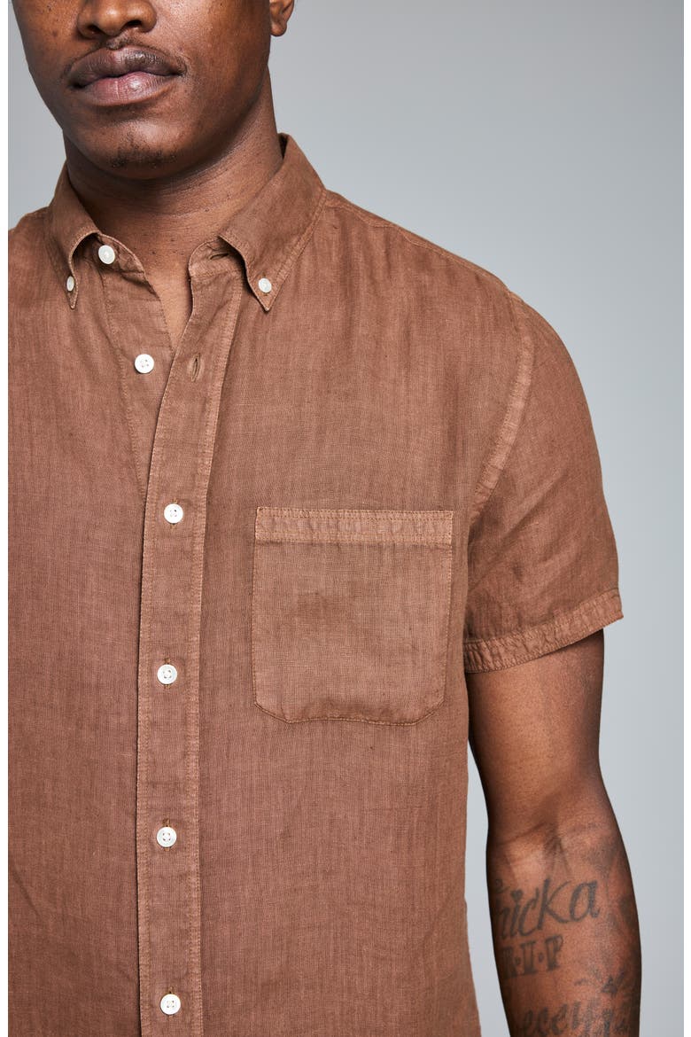 Tuscumbia Short Sleeve Linen Button-Down Shirt, Alternate, color, OAK BROWN