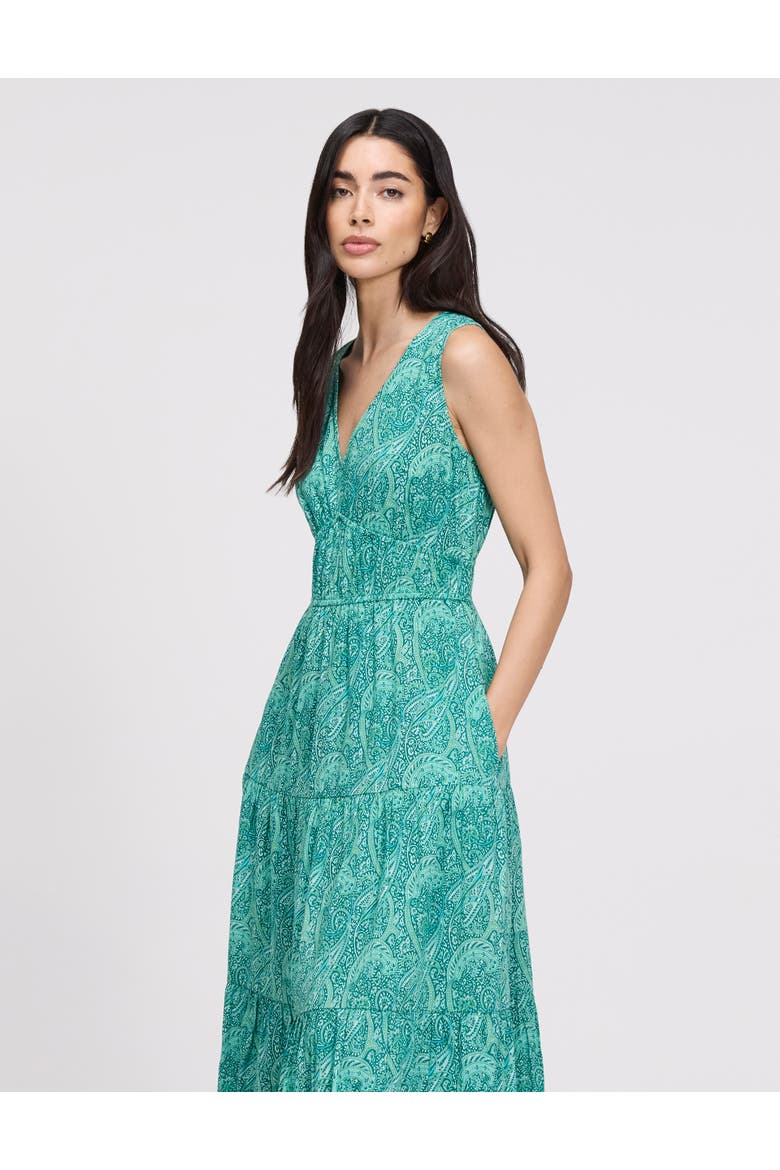 Petite Shannon Cotton Tiered Midi Dress, Alternate, color, Green Paisley