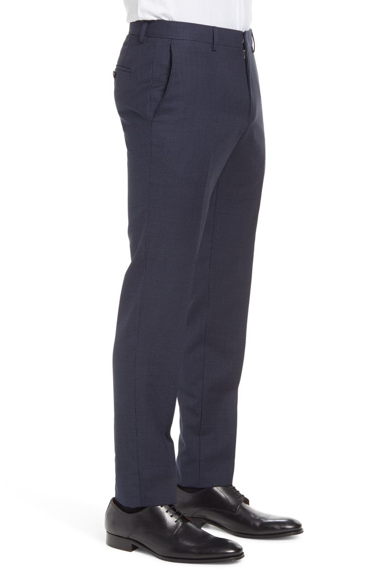 Genius Microcheck Slim Fit Flat Front Wool Dress Pants, Alternate, color, NAVY