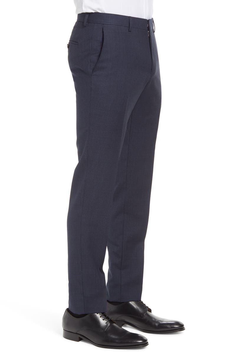 BOSS Genius Microcheck Slim Fit Flat Front Wool Dress Pants, Alternate, color, 