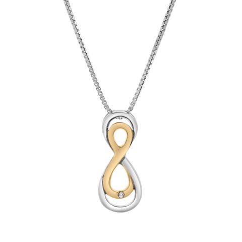 Calirae Sterling Silver 0.02 Ct Two Tone Diamond Infinity Necklace