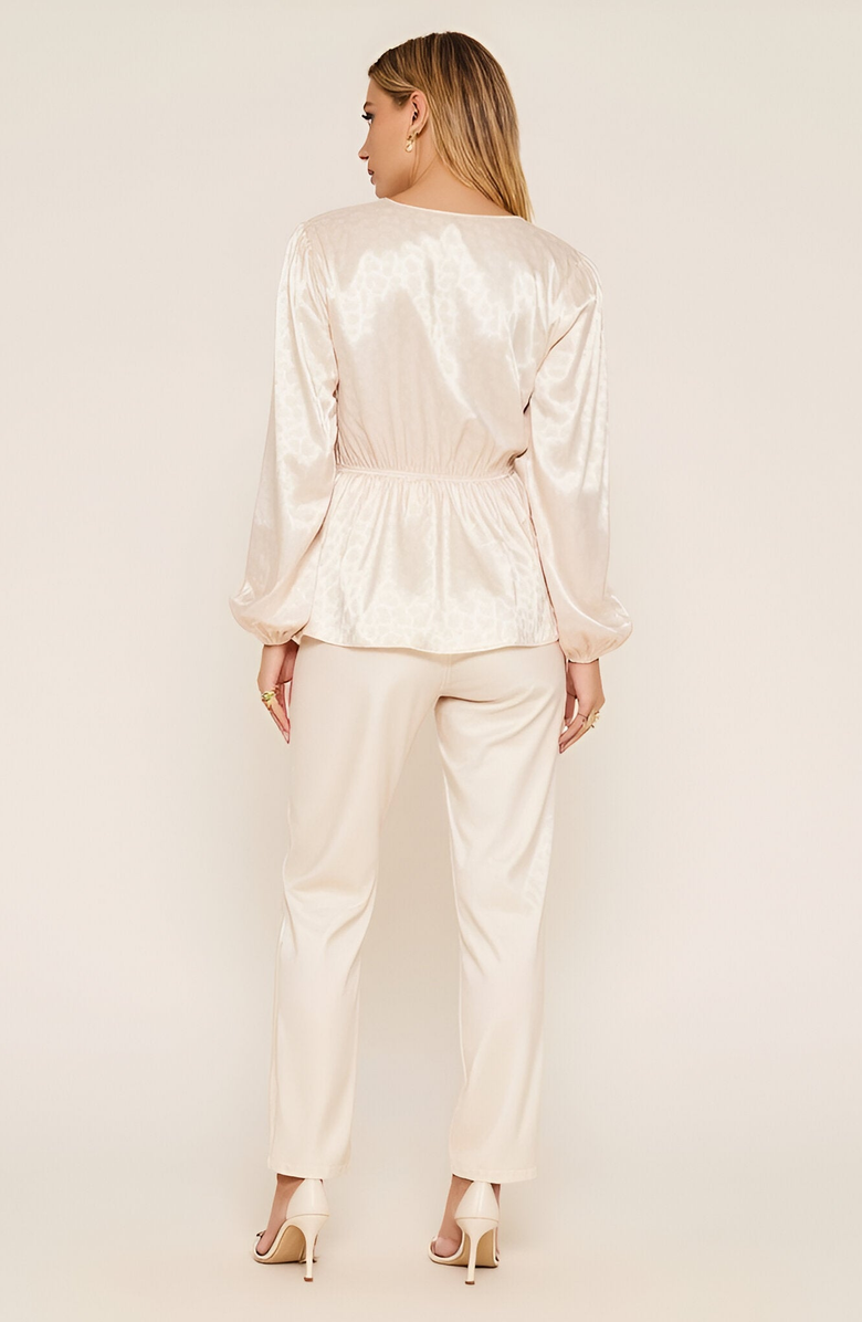 Modenaire Satin Long Sleeve Blouse with Tie Front and Empire Waist, Alternate, color, 