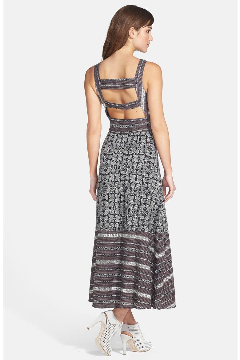 'Tribal Tale' Cutout Mixed Print Midi Dress, Alternate, color, BLACK COMBO