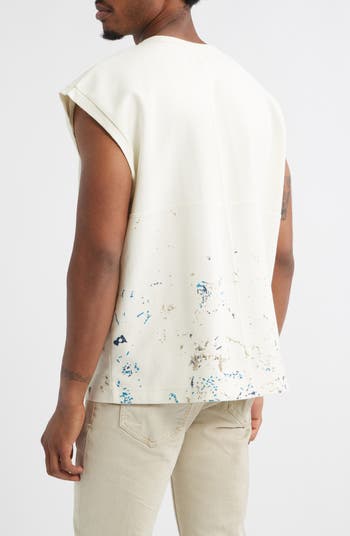 Sleeveless Textured Cotton Jersey Graphic T-Shirt
