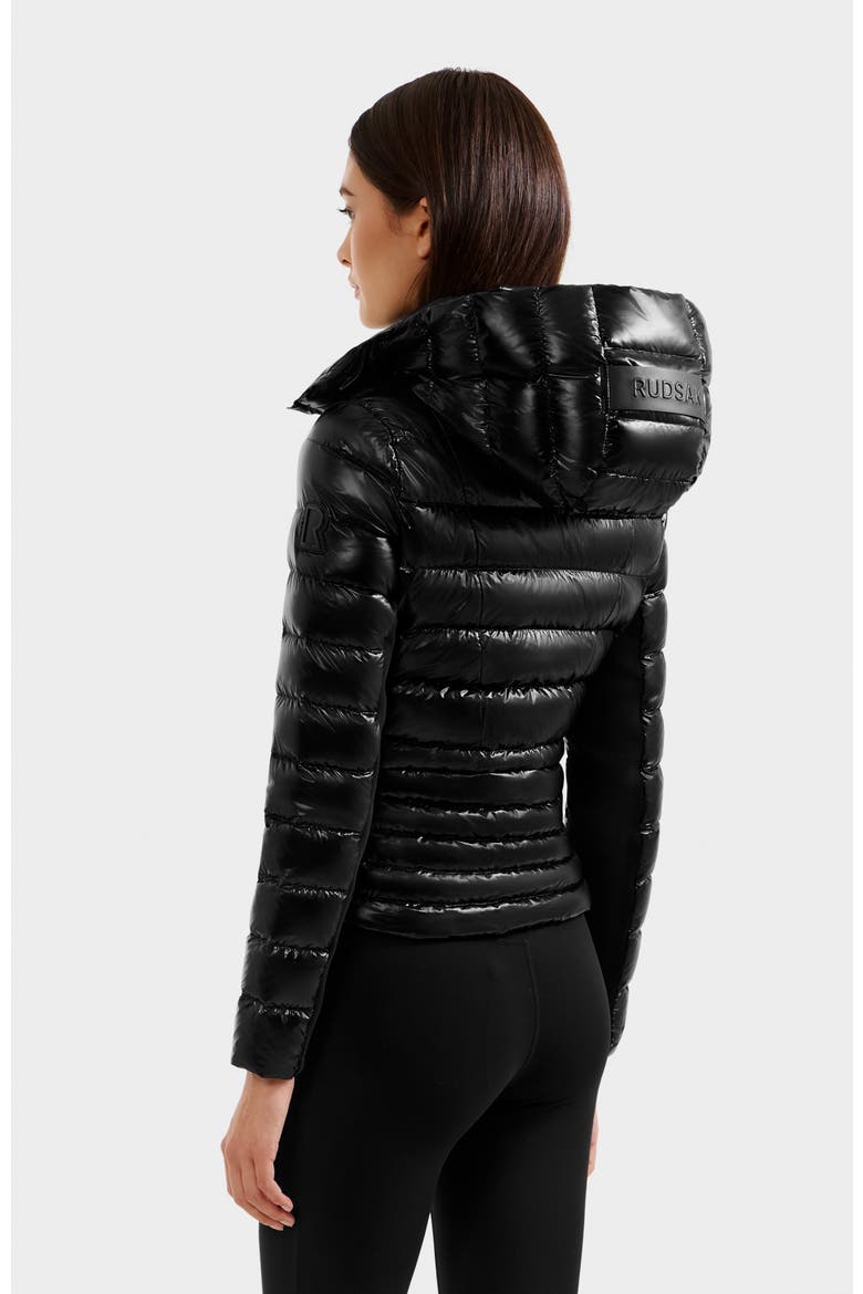 Melissa Glossy Lightweight Down Puffer, Alternate, color, Black