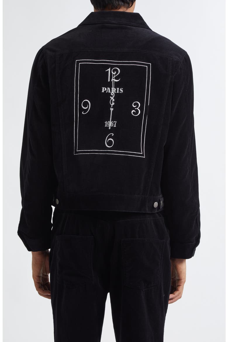 Embroidered Velvet Trucker Jacket, Alternate, color, BLACK