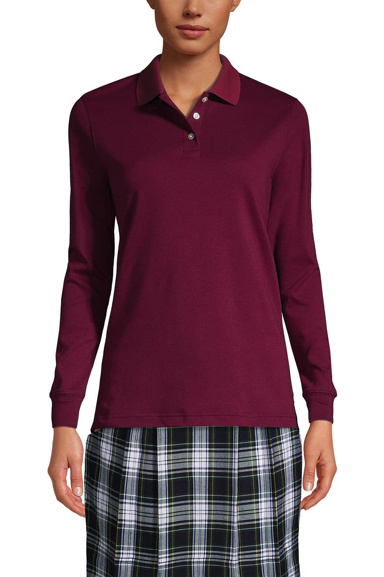 School Uniform  Long Sleeve Interlock Polo Shirt, Main, color, Burgundy