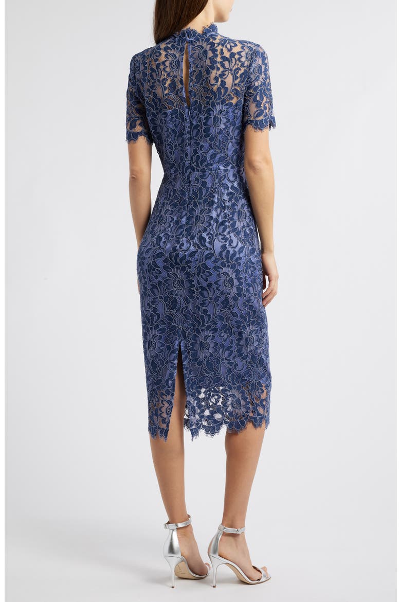 Illusion Lace Midi Sheath Dress, Alternate, color, BLUE