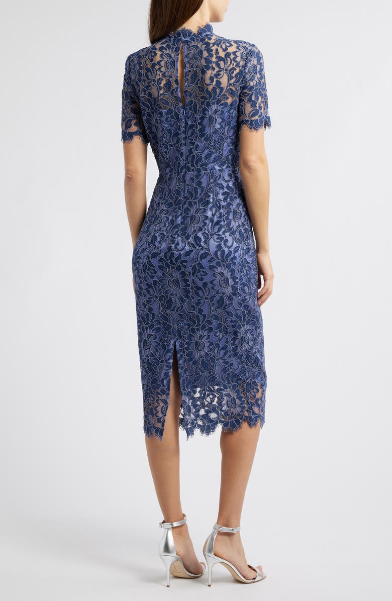 Eliza J Illusion Lace Midi Sheath Dress, Alternate, color, Blue