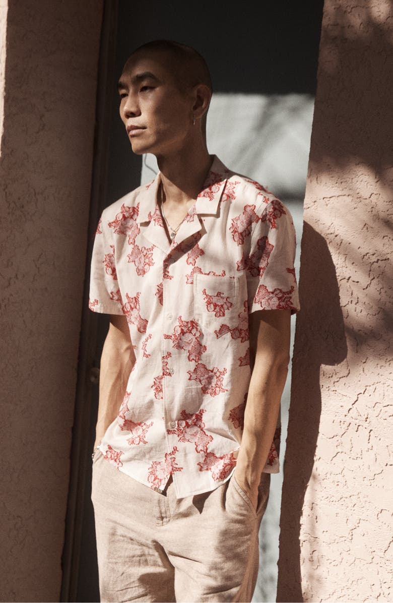 Billy Reid Floral Jacquard Cotton Blend Madras Camp Shirt, Alternate, color, Red