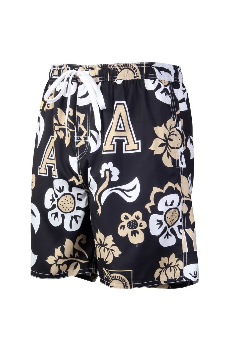 Wes & Willy Men's Wes & Willy Black Army Black Knights Floral Volley Logo Swim Trunks, Alternate, color, Black