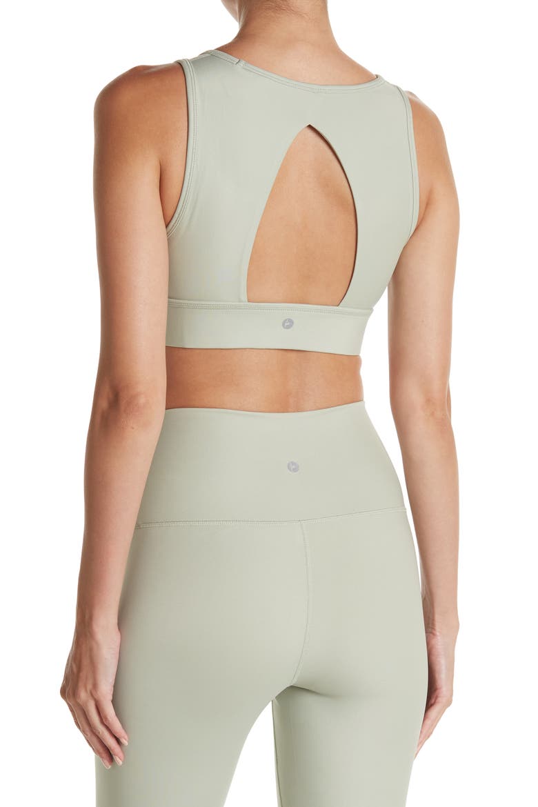 Shiny Rib Sports Bra w/ Open Back, Alternate, color, SILVER GREEN