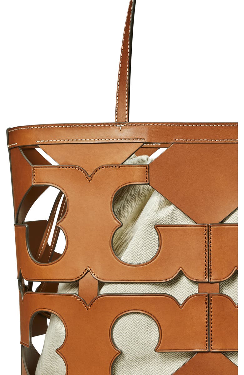 Tory Burch Ella Leather Cutout Logo Tote, Alternate, color,