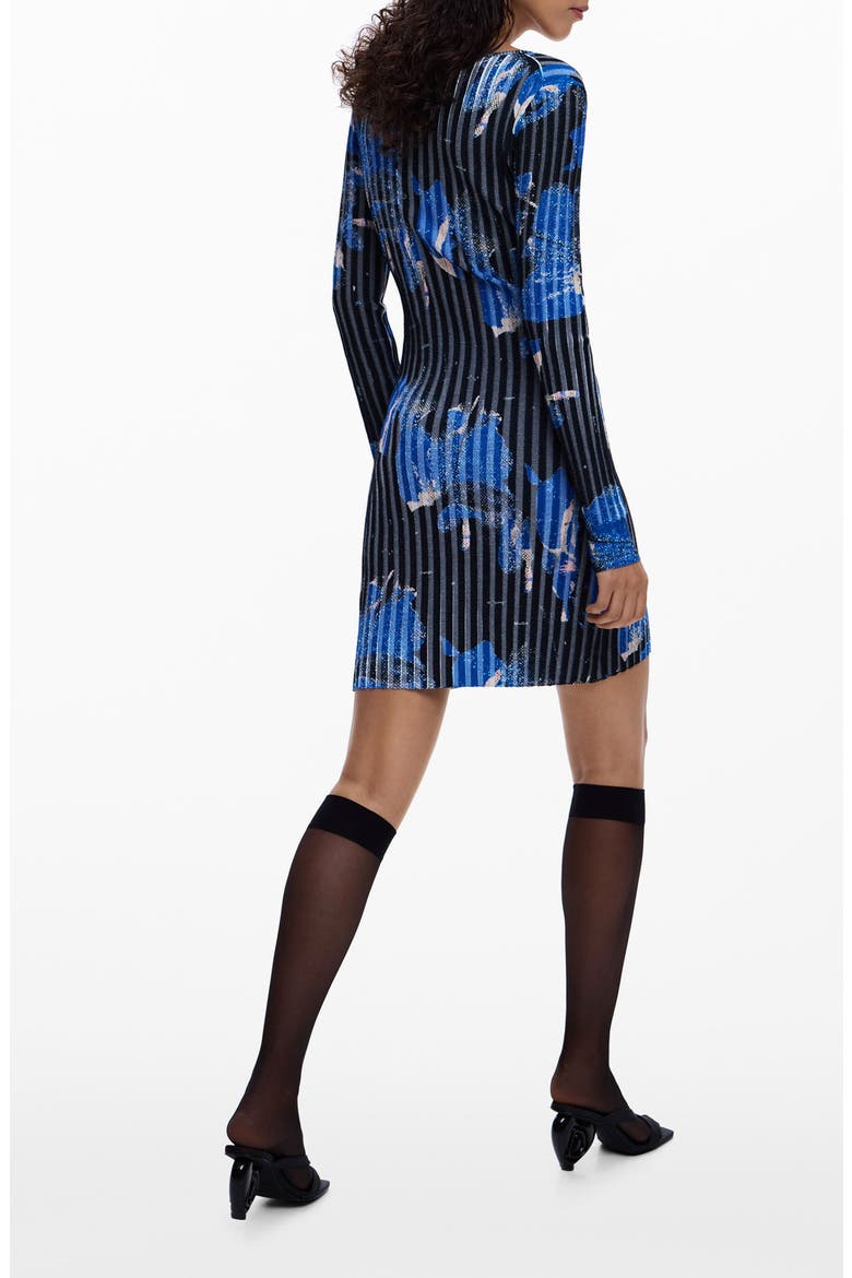 Rib Long Sleeve Minidress, Alternate, color, BLACK/ BLUE