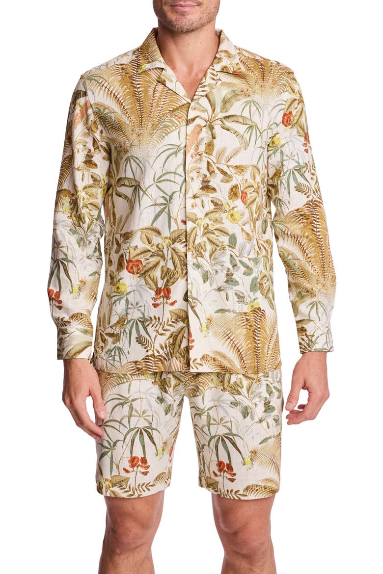 Parker Trim Fit Linen Blend Button-Up Shirt, Main, color, PALM SPRINGS