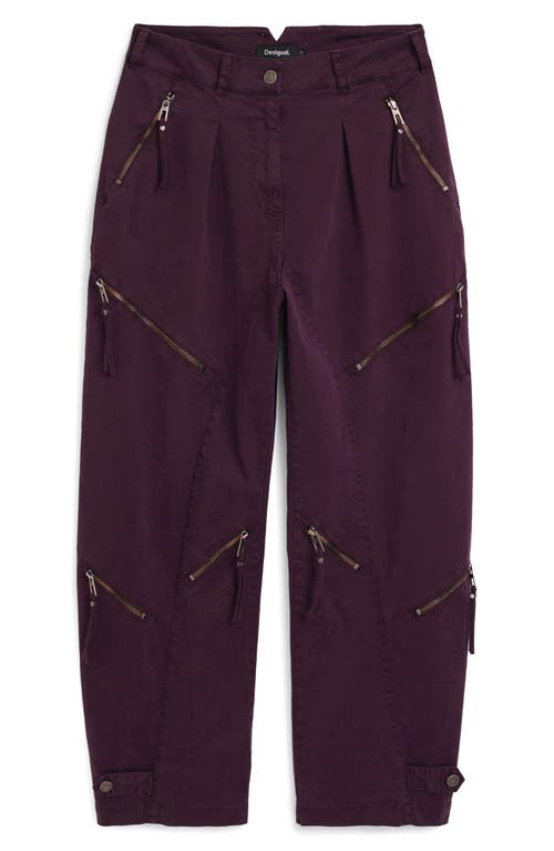 Desigual Baggy Zipper Pants In Purple