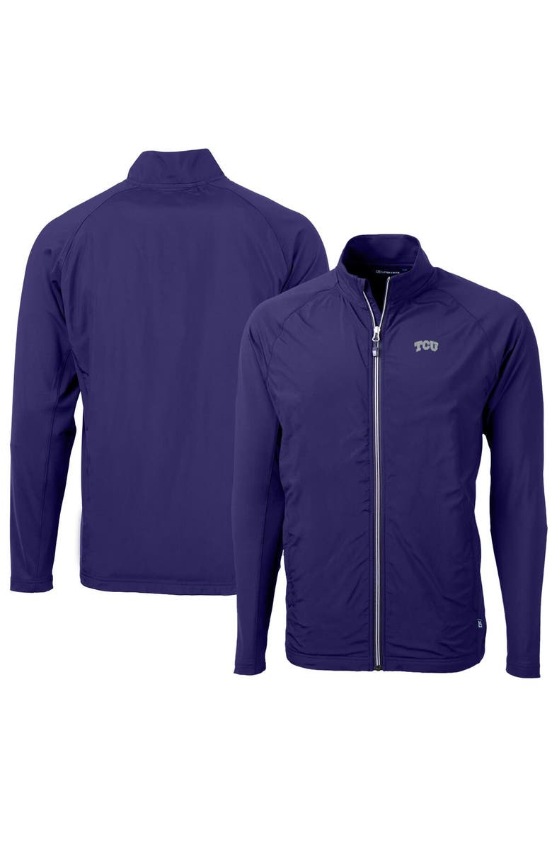 Cutter & Buck Men's Cutter & Buck Purple TCU Horned Frogs Adapt Eco Knit Hybrid Recycled Full-Zip Jacket, Main, color, 