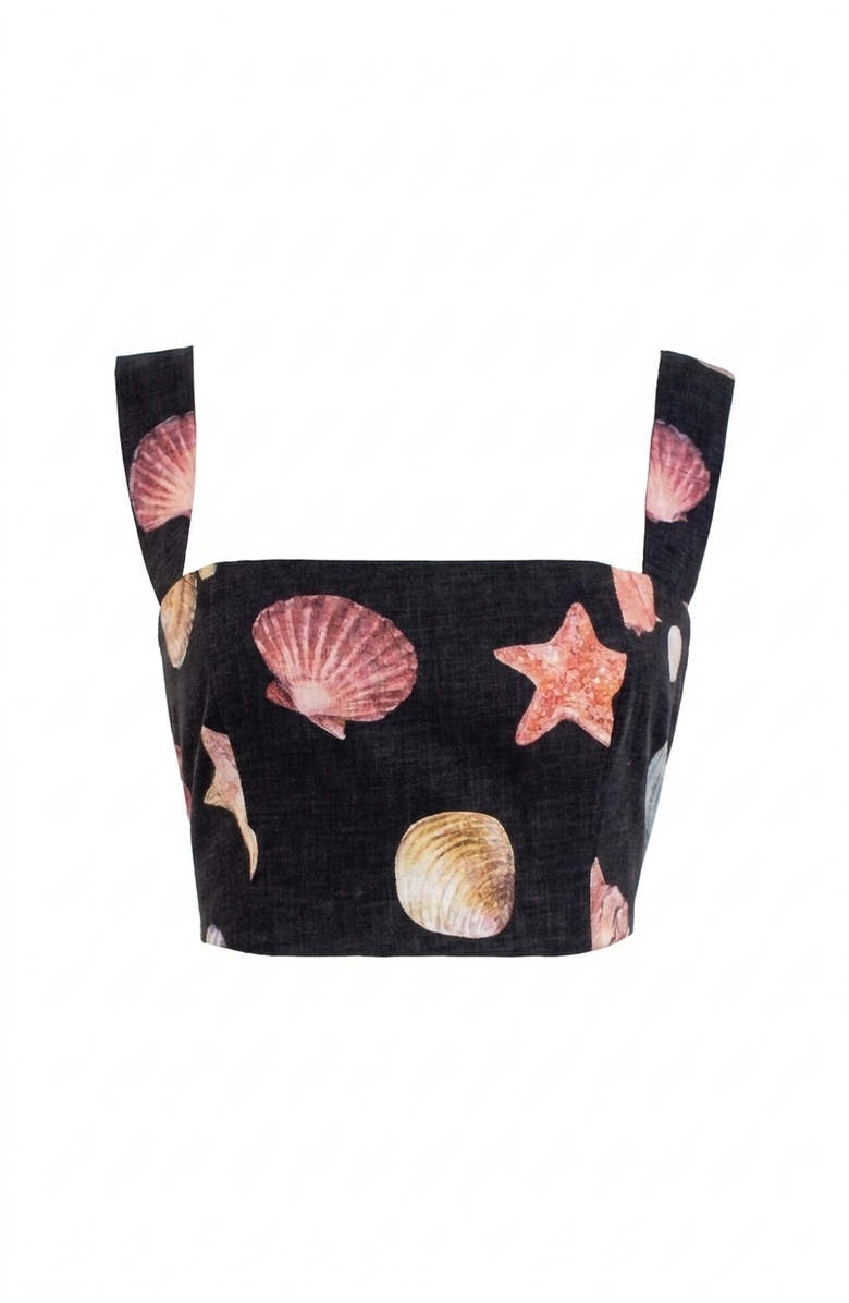 NO PISE LA GRAMA Sotavento Top, Main, color, Conchitas Black Print