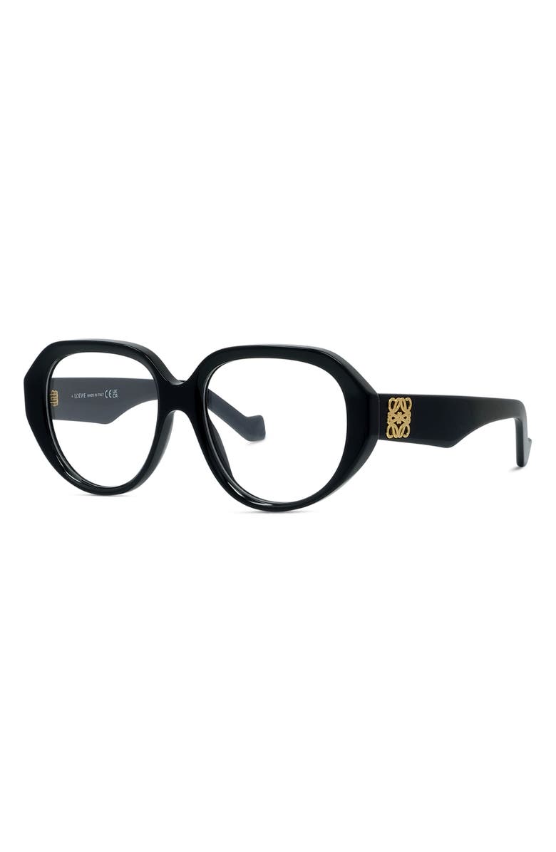 Loewe Anagram 54mm Geometric Optical Glasses, Alternate, color, Shiny Black