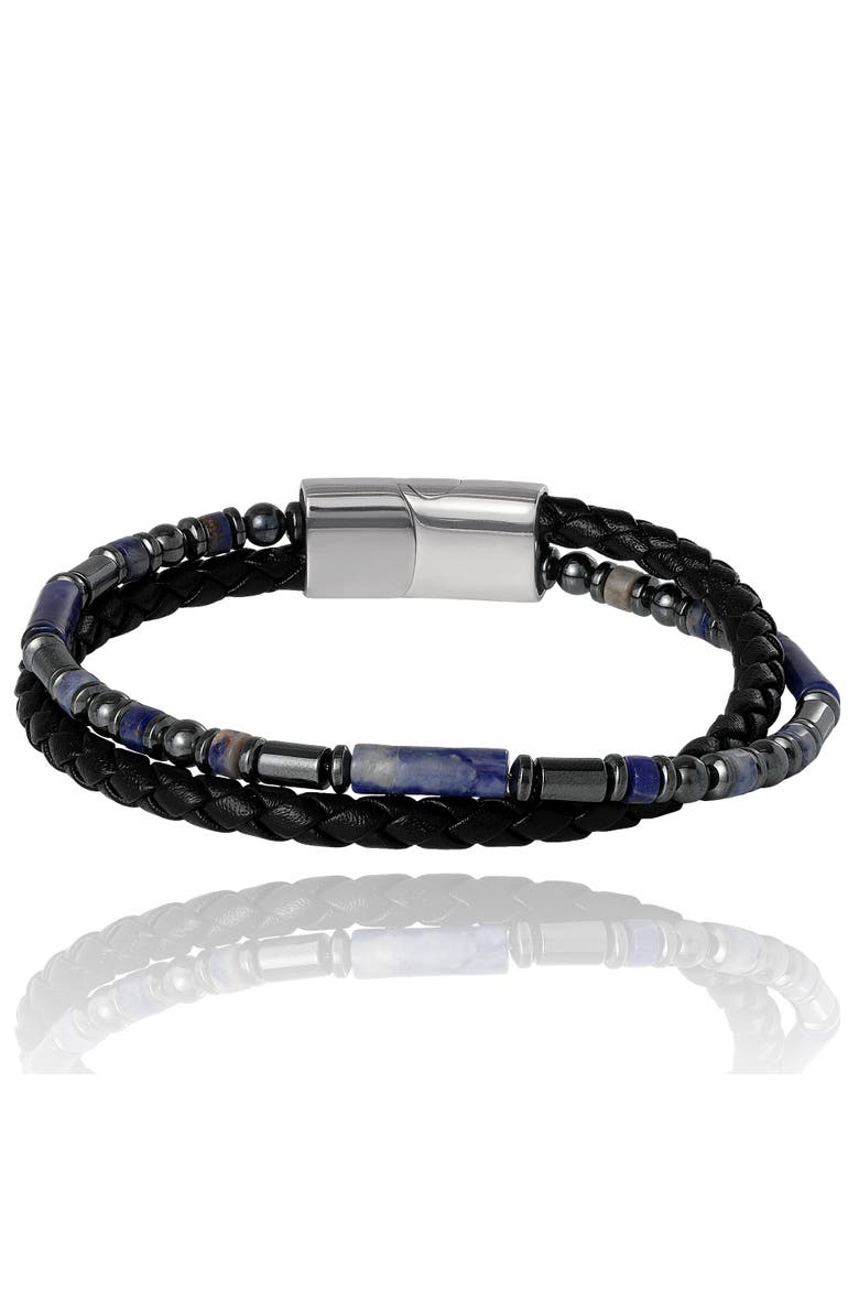 Men's Braided Sodalite Bead 8.5'' Bracelet, Black/Blue, Magnetic Clasp, Main, color, Blue